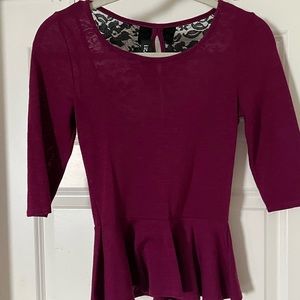 IZ Byer Magenta and black lace Blouse with Bows XS